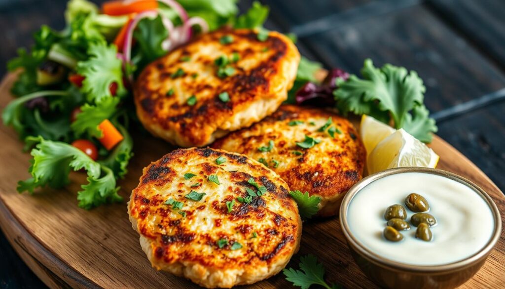 Salmon patties with tartar sauce