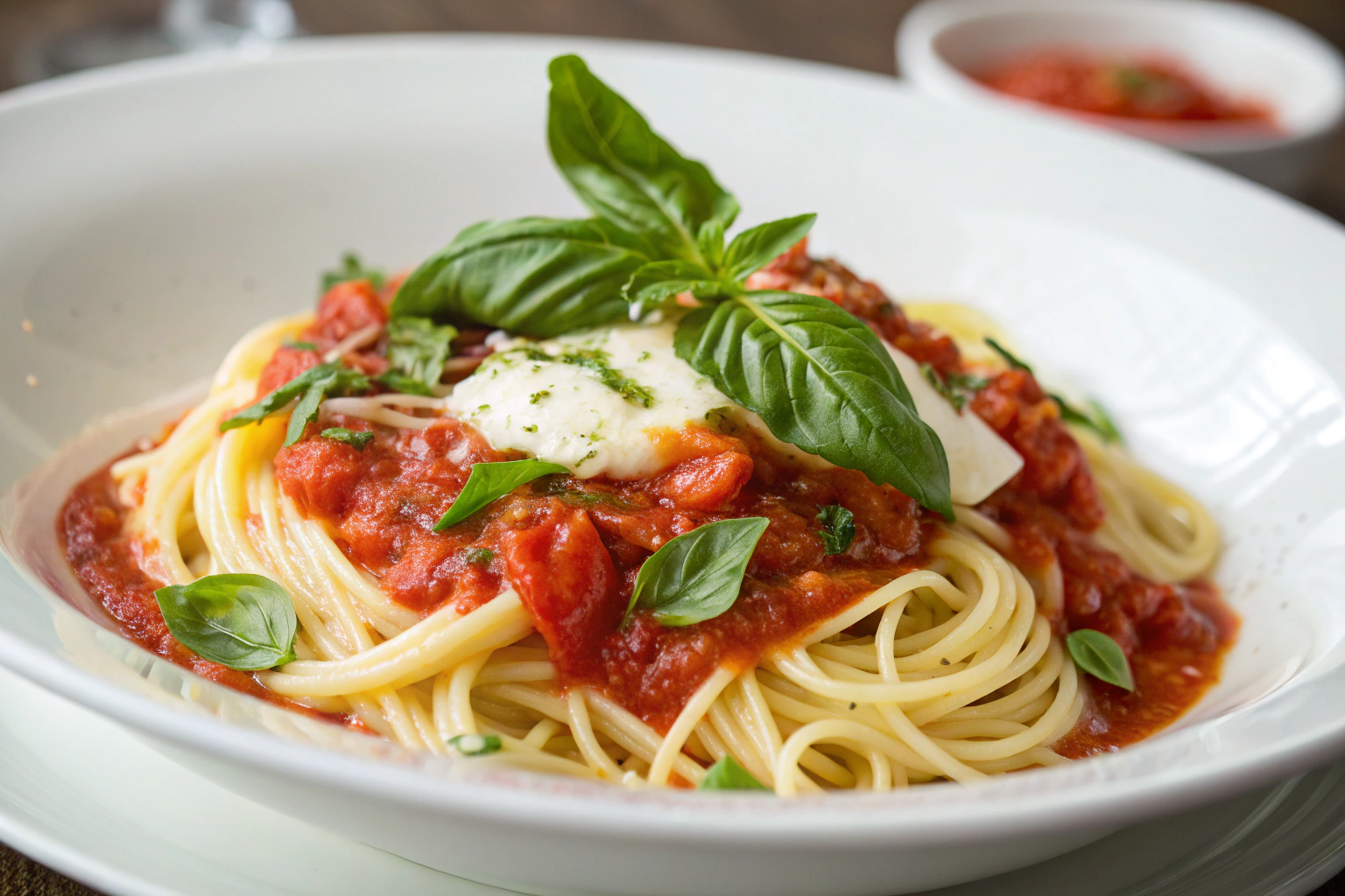 Fresh ingredients for Mozzarella Sorrentini Pasta with Basil and Fresh Tomato Sauce, including mozzarella, tomatoes, basil, and pasta dough on a wooden table.