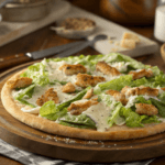 Crispy Chicken Crust Caesar Salad Pizza near me, loaded with parmesan and fresh greens