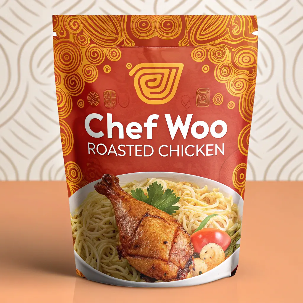 Chopsticks lifting noodles from a bowl of Chef Woo Roasted Chicken Flavor Instant Ramen.