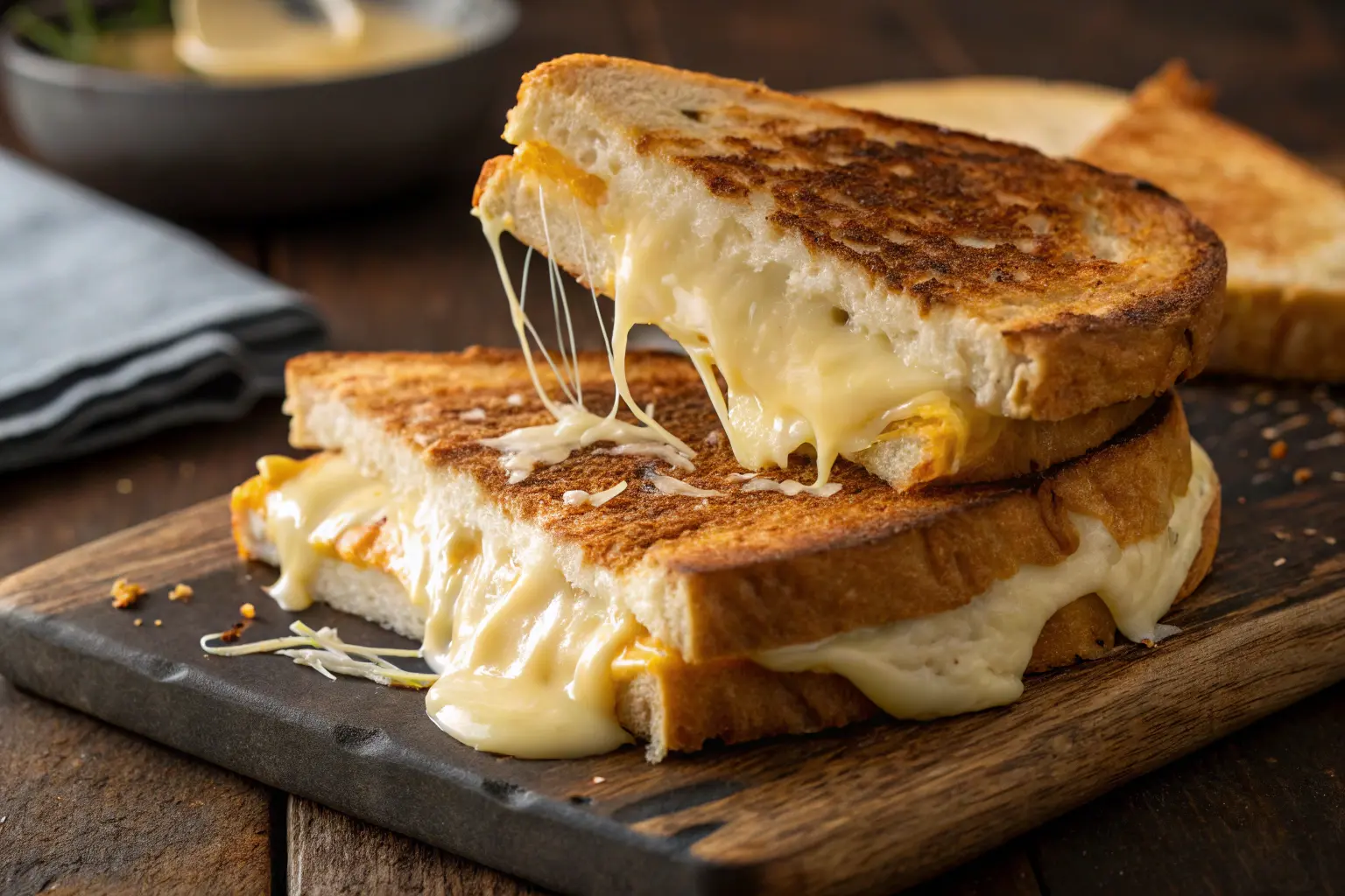 Grilled cheese sandwich with melted White American cheese