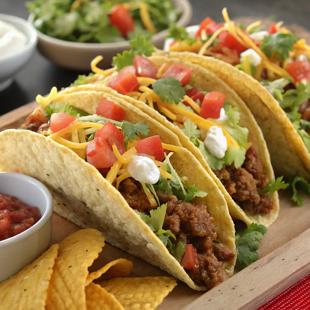 Assembling Tacos a la Madre with layers of meat and toppings