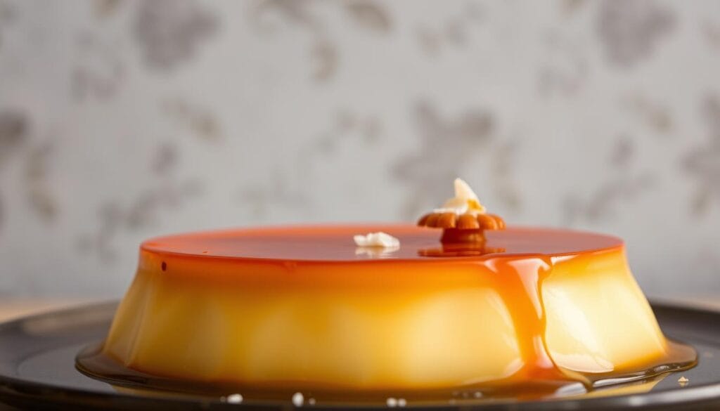 A delicate, golden-brown custard dessert, the Bánh Flan is a classic Vietnamese treat. Against a subtly textured backdrop, the smooth, silky custard shines, its glossy surface catching the gentle light. Garnished with a delicate caramel glaze and perhaps a sprinkle of toasted coconut, the Bánh Flan presents a harmonious balance of sweet and creamy flavors. Captured in a low-angle perspective, the dessert appears inviting and tempting, its delicate nature emphasized by soft, diffused lighting. The overall mood is one of simple elegance and traditional Vietnamese culinary artistry. Bánh Flan Recipe; A delicate, golden-brown custard dessert, the Bánh Flan is a classic Vietnamese treat. Against a subtly textured backdrop, the smooth, silky custard shines, its glossy surface catching the gentle light. Garnished with a delicate caramel glaze and perhaps a sprinkle of toasted coconut, the Bánh Flan presents a harmonious balance of sweet and creamy flavors. Captured in a low-angle perspective, the dessert appears inviting and tempting, its delicate nature emphasized by soft, diffused lighting. The overall mood is one of simple elegance and traditional Vietnamese culinary artistry.